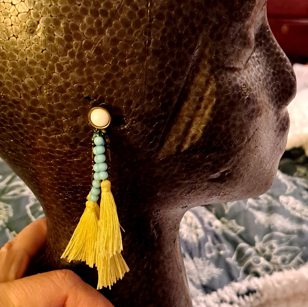 Yellow and Blue Tassel Boho Earrings